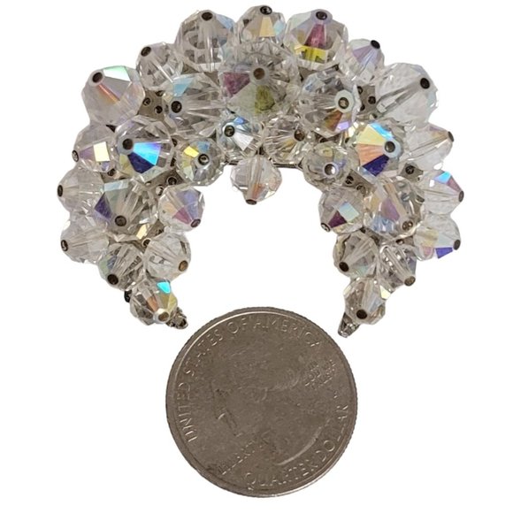 Silver Tone AB Cluster Beaded Crescent Moon Style Brooch Pin E20 - Picture 8 of 11